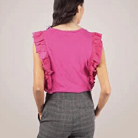 BCBGMAXAZRIA Very Berry Pink Ruffled Trim Linen Blend Sleeveless Tank Top XS $98 - Picture 6 of 11